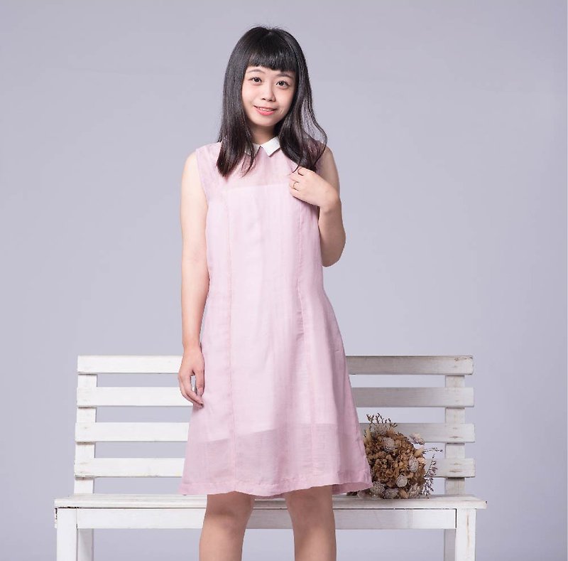 小白领A字洋装 无袖 长上衣  粉紫 - 洋装/连衣裙 - 聚酯纤维 粉红色