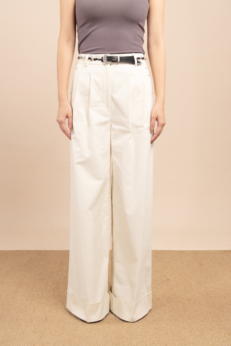 折脚阔裤  Wide leg cuffed hem trouser - 女装长裤 - 其他材质 白色