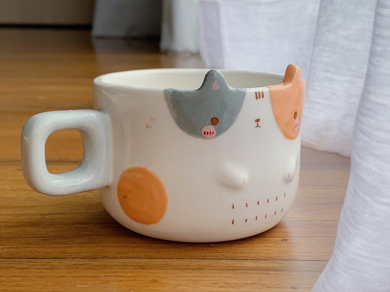 Cat cup , coffee cup , morning cup, cute character cup , cat dots - 植栽/盆栽 - 陶 粉红色