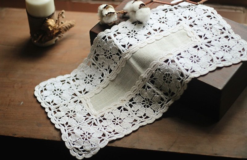 【好日恋物】德国Vintage 长型花边古董蕾丝 - 餐垫/桌巾 - 棉．麻 白色
