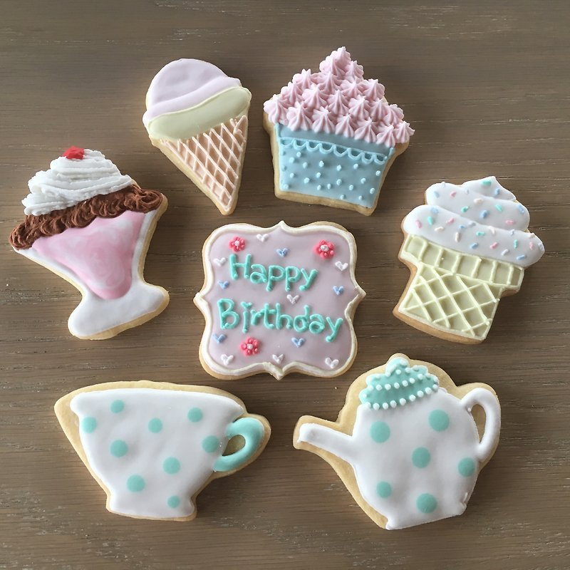 NIJI Cupcake甜点款生日糖霜饼干7片组合 【定制化礼物】 - 手工饼干 - 新鲜食材 多色
