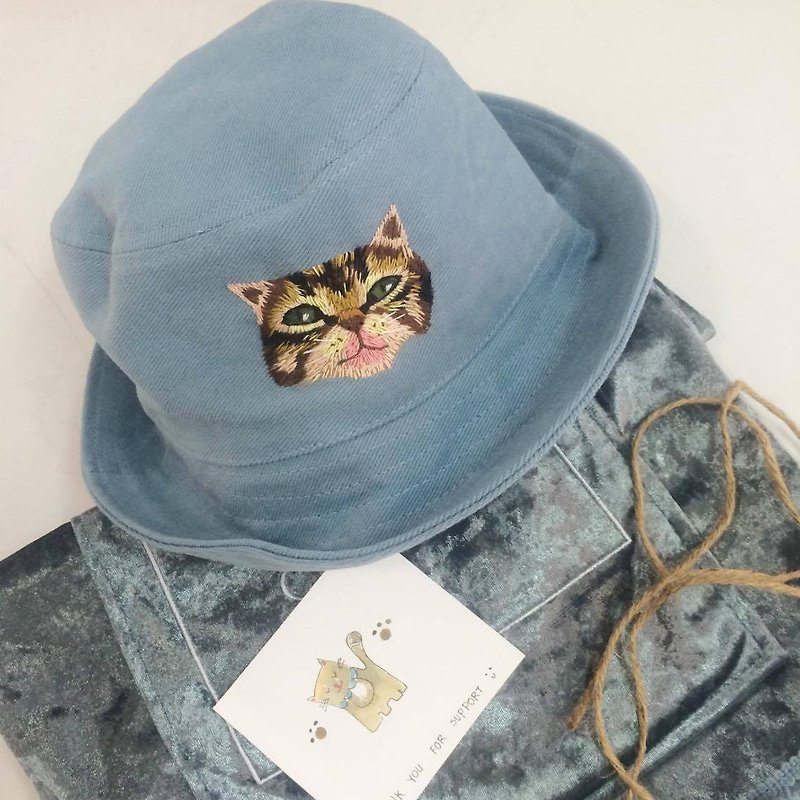 Bucket hat (Bucket embroidery) - 帽子 - 棉．麻 蓝色