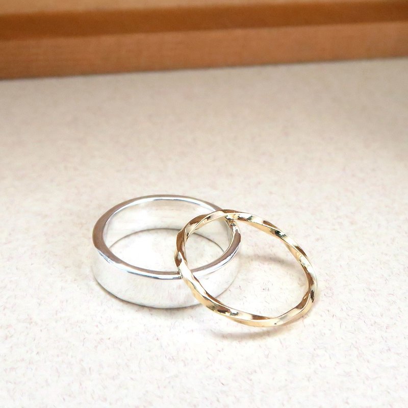 5mm质感戒-银+细线戒-双件组 纯银戒指(18K金) - 戒指 - 银 银色