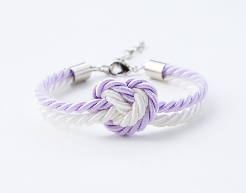 Lilac & white heart knot bracelet - 手链/手环 - 其他材质 紫色