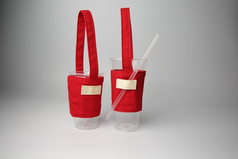 多彩系列-西瓜红   环保杯套 饮料杯套 饮料提袋 - 随行杯提袋/水壶袋 - 棉．麻 红色