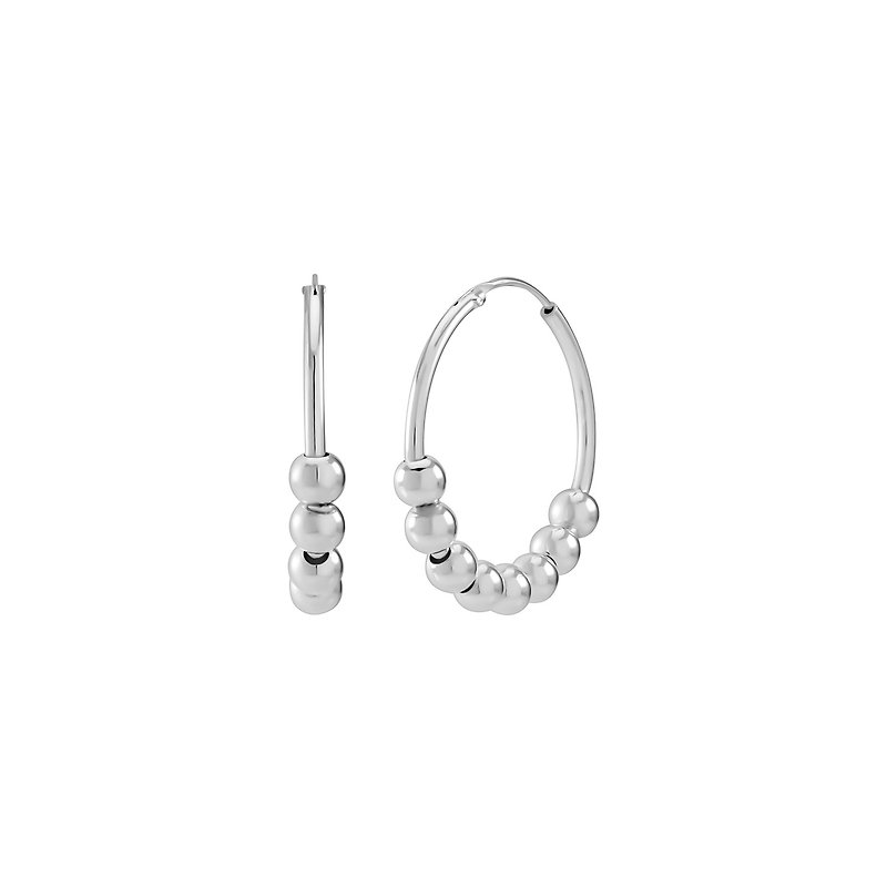 Silver hoop earrings 92.5% sterling  with 8 ball thickness 1.5mm. - 耳环/耳夹 - 纯银 白色