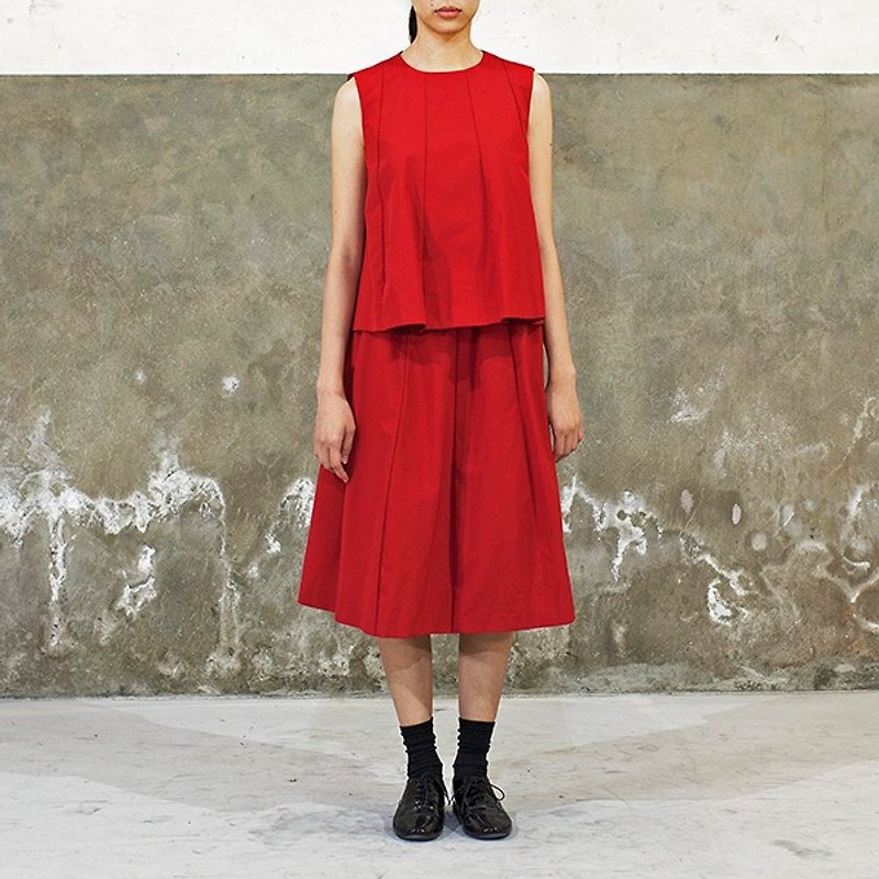 红色两层无袖洋装 - 洋装/连衣裙 - 棉．麻 红色