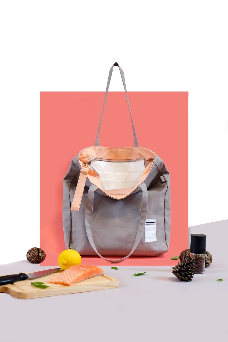 SALMON TOTE BAG - 手提包/手提袋 - 棉．麻 灰色