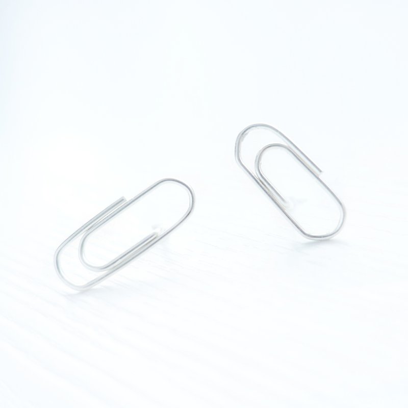 PAPER CLIPS文具系列 -  单只手工纯银耳环回纹针万字夹文具 - 耳环/耳夹 - 其他金属 银色