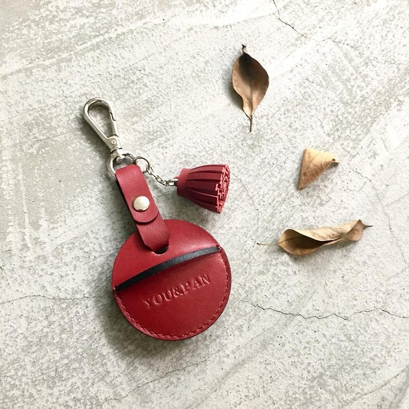 KAKU皮革设计 gogoro钥匙皮套 活动钩环+小流苏 水蜡深红 - 钥匙链/钥匙包 - 真皮 红色