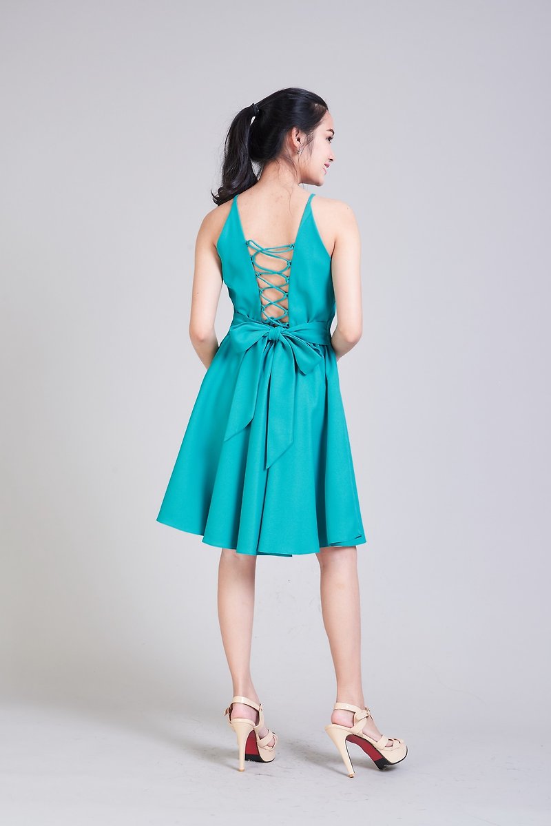 Jade Green Dress Crisscross Dress Short Party Dress Swing Skirt Summer Dress - 洋装/连衣裙 - 聚酯纤维 