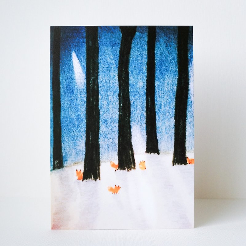 明信片 深夜森林的狐狸 - 卡片/明信片 - 纸 蓝色
