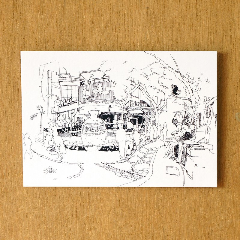 【一色】系列手绘风景明信片‘台湾 · 莺歌陶瓷老街’ - 卡片/明信片 - 纸 黑色