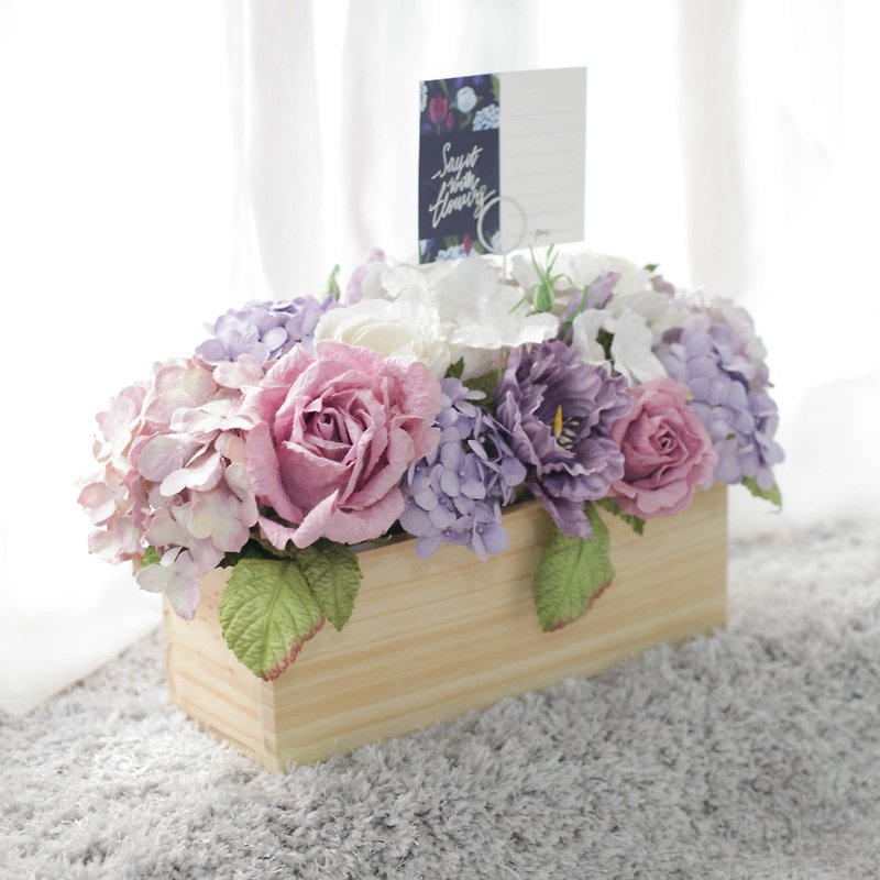 DT101 : Flower Arrangment Paper Flower Decoration Wooden Centerpiece Lavender Heaven Size 7"x14"x7" - 摆饰 - 纸 紫色