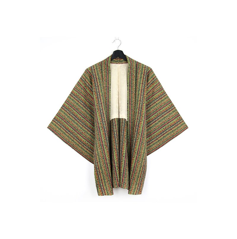 Back to Green-日本带回羽织 条纹细节花卉 /vintage kimono - 女装休闲/机能外套 - 丝．绢 