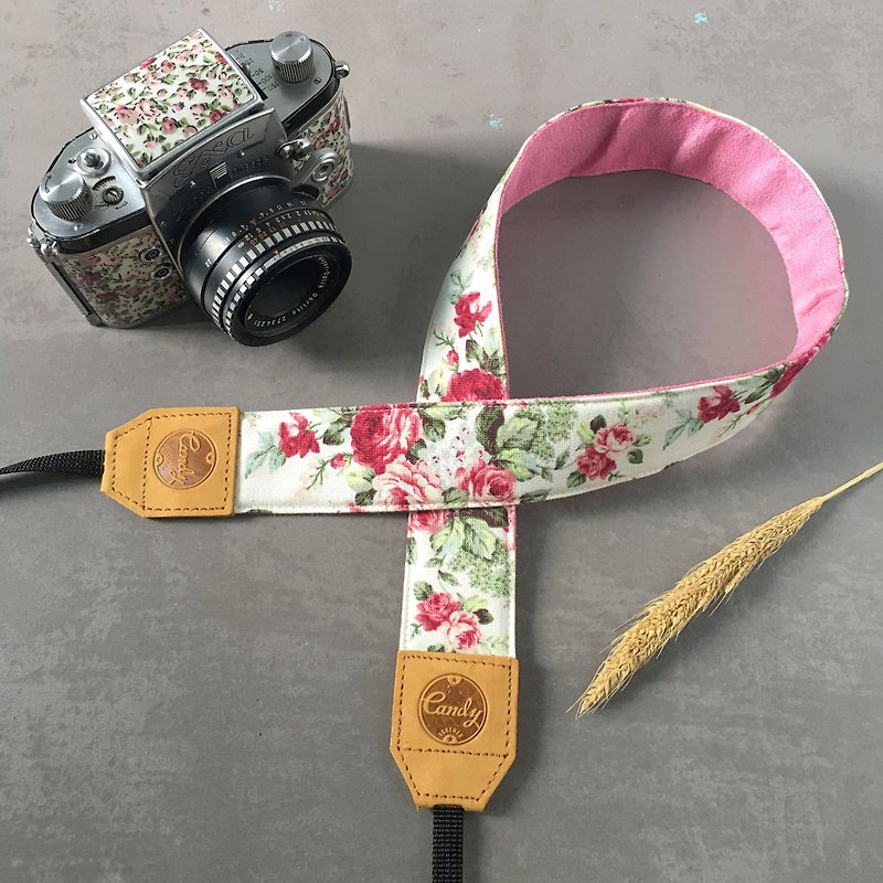 White Pink Flora  camera Strap - 相机背带/脚架 - 棉．麻 粉红色