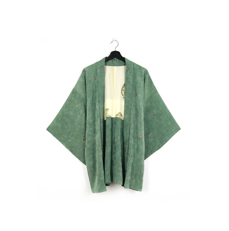 Back to Green-日本带回羽织青瓷绿 叶半立体压纹/vintage kimono - 女装休闲/机能外套 - 丝．绢 