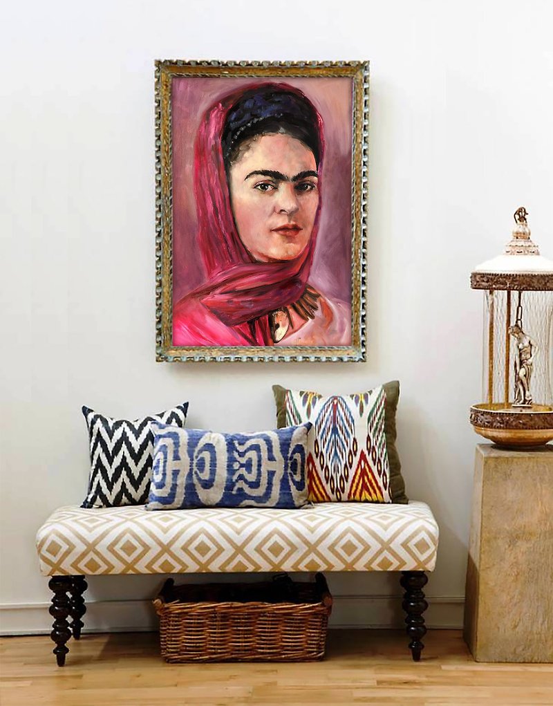 Frida Kahlo painting original art Frida kahlo wall art - 海报/装饰画/版画 - 其他材质 红色