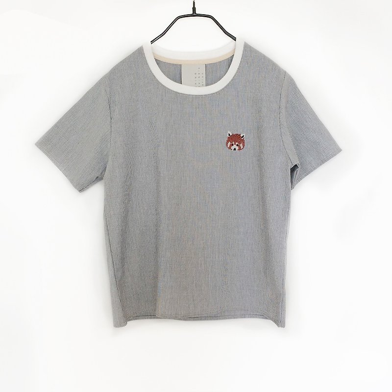 Red Panda embroidery - shirt - 女装上衣 - 棉．麻 灰色