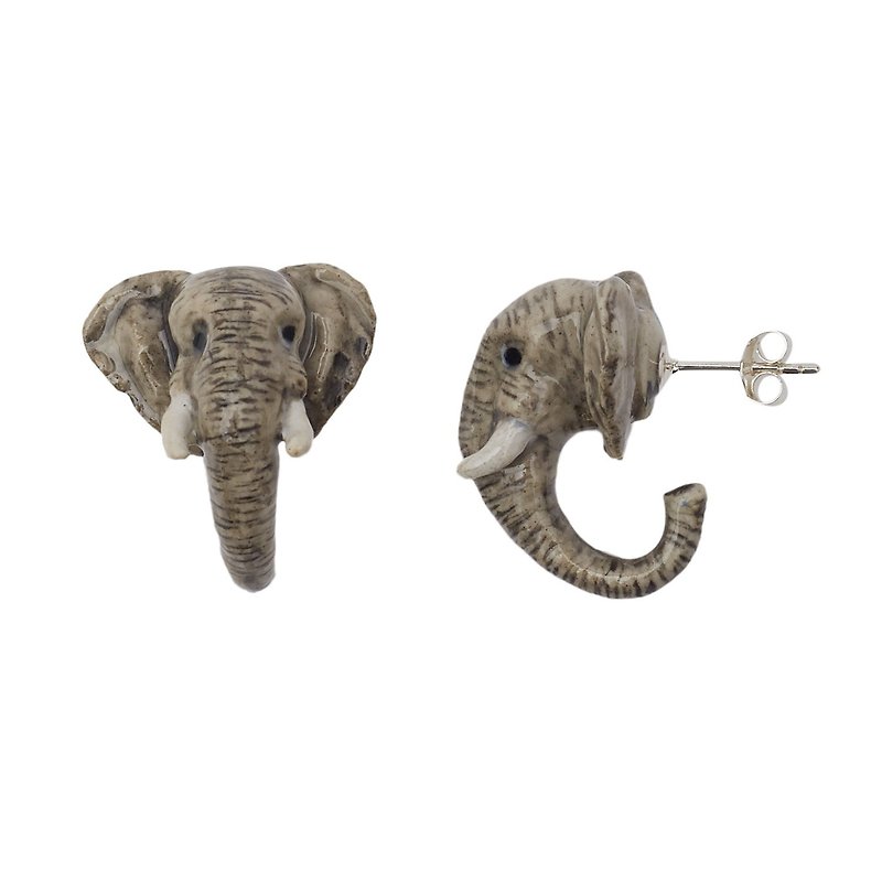 AndMary 手绘瓷耳环-象 礼盒装 Elephant Stud Earrings - 耳环/耳夹 - 瓷 灰色