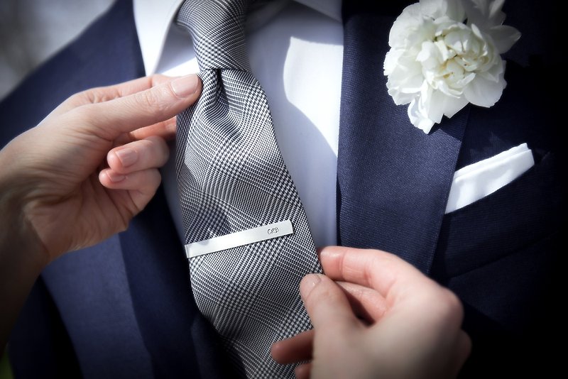 个性化领带夹 - 领带夹刻字母 - 新郎领带夹 - 银色领带夹 - 领带/领带夹 - 纯银 银色