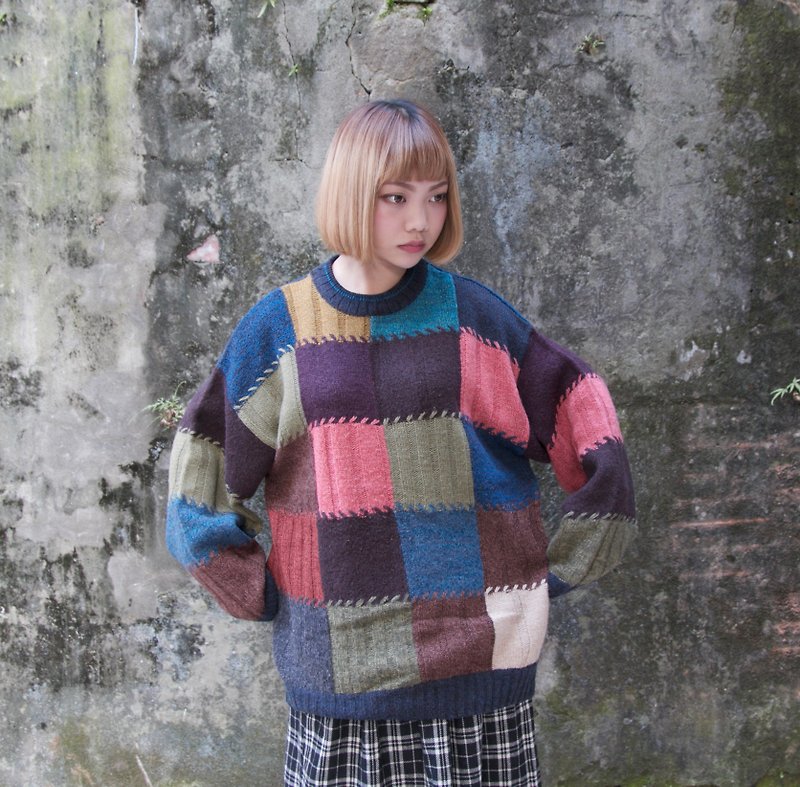 Back to Green:: 缤纷拼接 vintage sweater （ST-32） - 男装针织衫/毛衣 - 棉．麻 