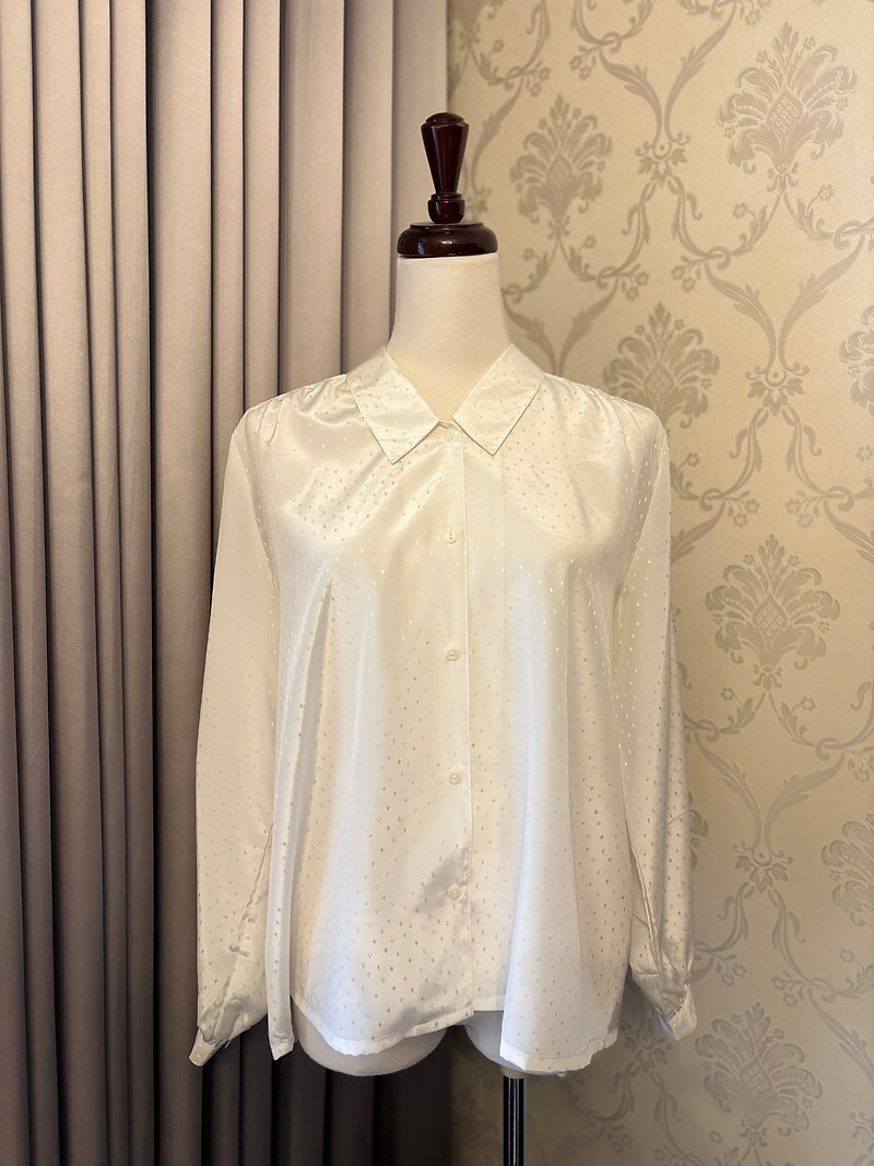 爱丽丝扑克图样古着衬衫日本制 - 女装上衣 - 聚酯纤维 白色