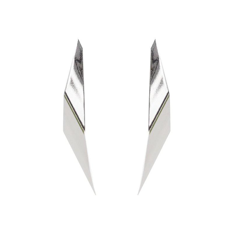 弯折金属耳环 纯银耳针 (两种戴法) - 耳环/耳夹 - 其他金属 银色