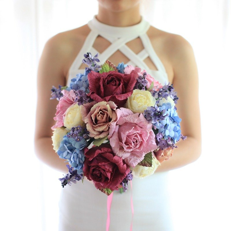 MB315 : Faux Wedding Flower Bridal Bouquet My Blue Lavender Size 10.5"x16" - 木工/竹艺/纸艺 - 纸 紫色