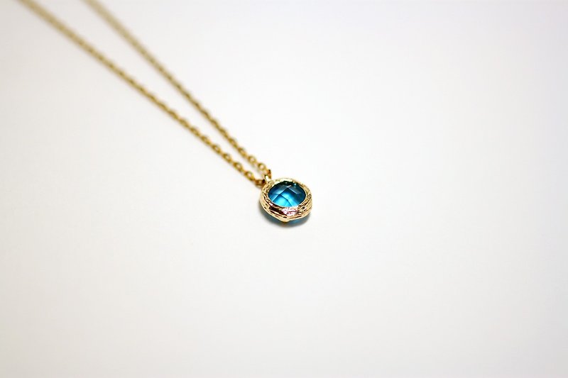 小海洋 玻璃水晶黄铜短链 - 锁骨链 - 宝石 蓝色