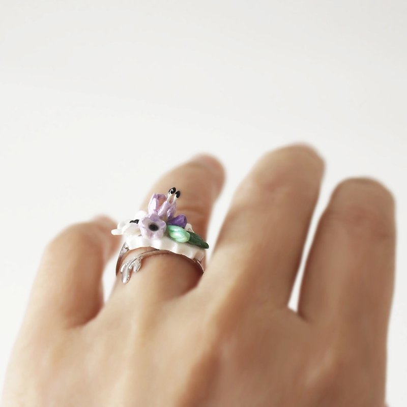 【圣诞礼物】花の纯银指环 - 戒指 - 陶 白色