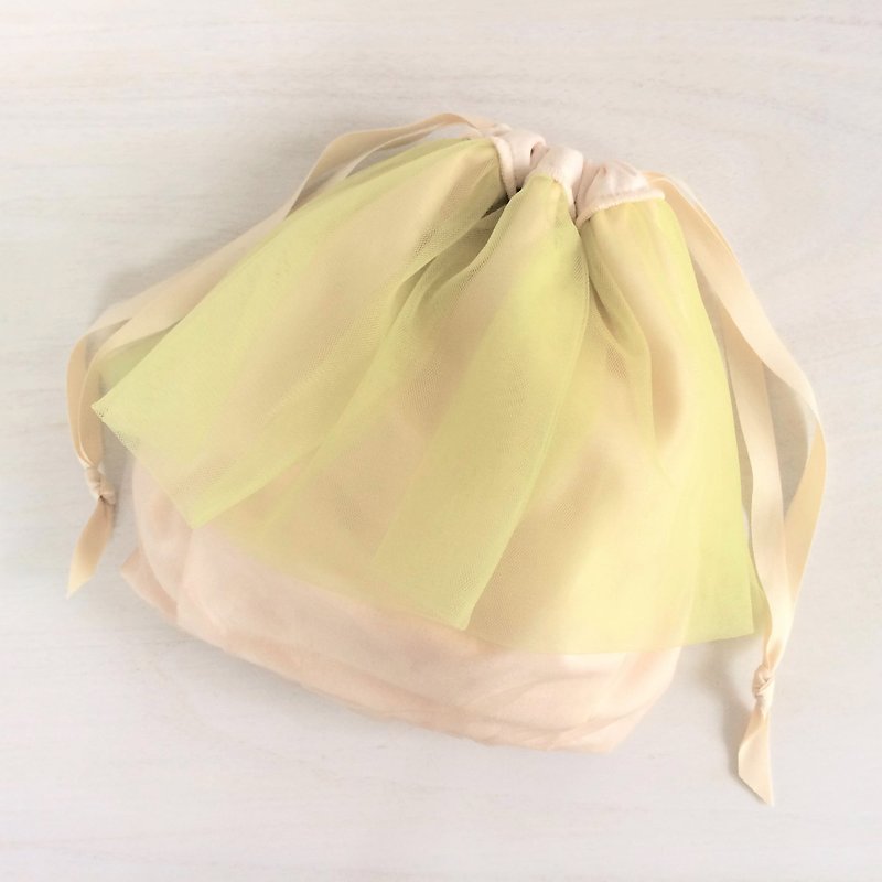 ダブルチュール パニエフリル巾着 ライムイエロー - 化妆包/杂物包 - 聚酯纤维 黄色