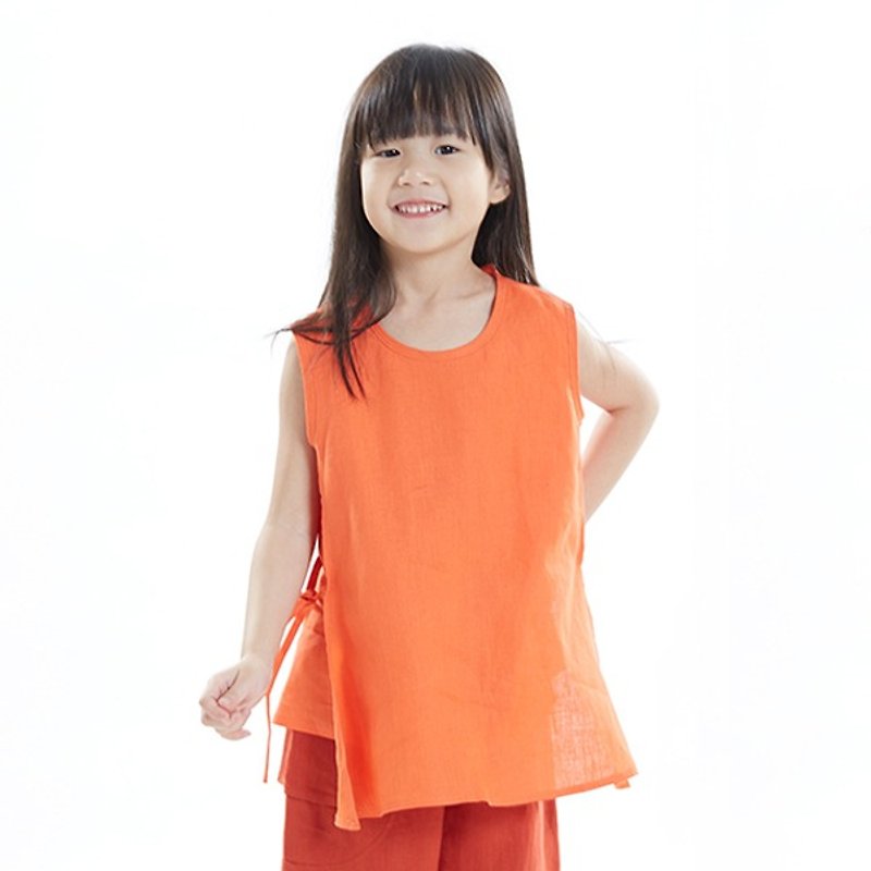 L0226 女童蝴蝶结绑带无袖上衣-朱红 - 其他 - 棉．麻 橘色