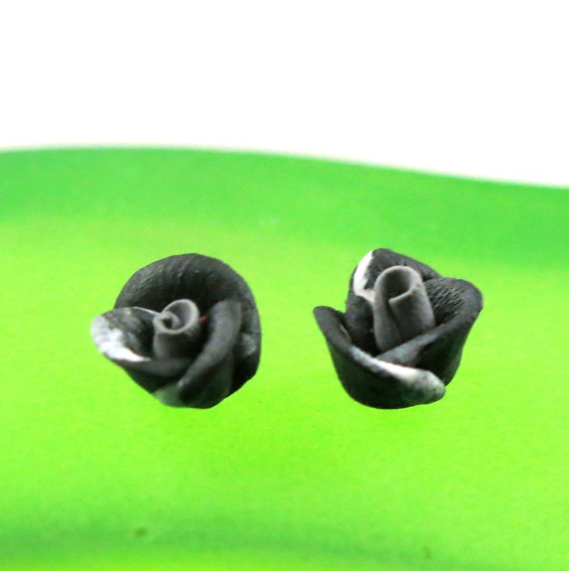 玫瑰花园 -  黑玫瑰耳环 - 耳环/耳夹 - 其他材质 黑色