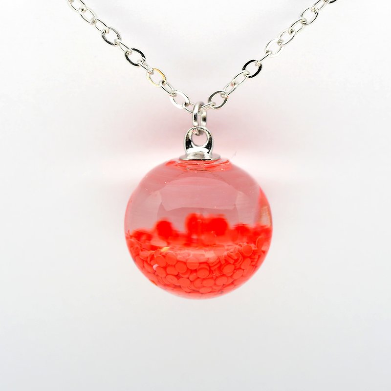 “爱家作-OMYWAY”DIY 手工制作 复古 红血球 橙红色 水 飘 玻璃球 颈链 Water Necklace - Glass Globe Necklace 1.4cm - 颈链 - 玻璃 白色