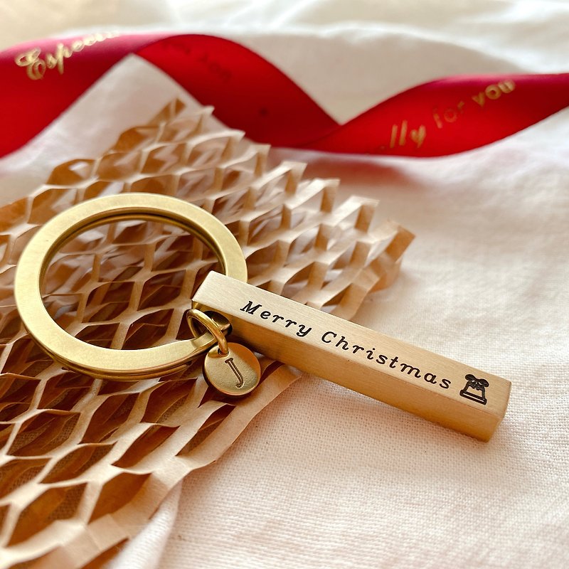 【定制化礼物】圣诞限定 黄铜刻字钥匙圈+字母吊牌 - 钥匙链/钥匙包 - 铜/黄铜 金色