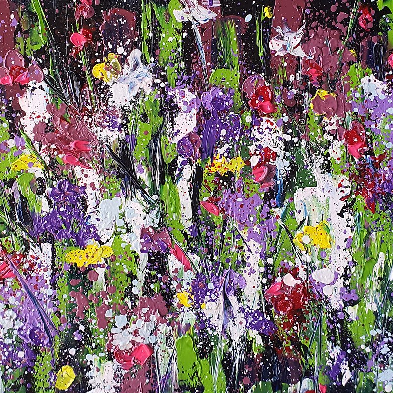 Original Oil Painting Clover Wildflowers Wall Art Meadow Flowers Artwork 9 by 12 - 海报/装饰画/版画 - 其他材质 黑色