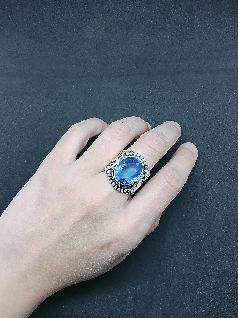 托帕石 戒指 尼泊尔风格 纯手工 尼泊尔制 925纯银 - 戒指 - 宝石 