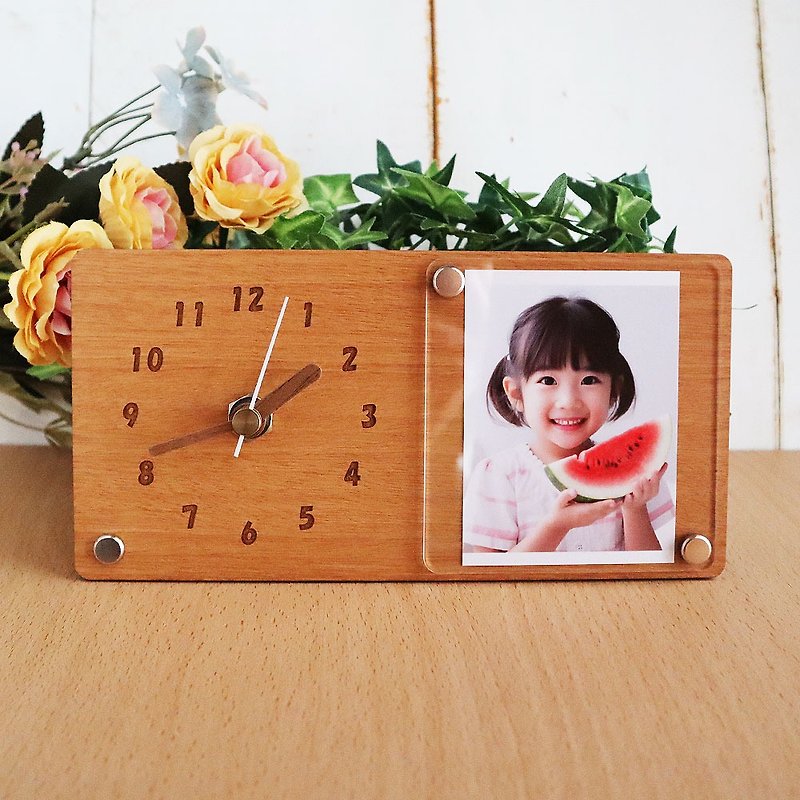 時計とフォトフレーム木製　お子様の写真 誕生日 子供の写真 写真立て - 画框/相框 - 木头 咖啡色