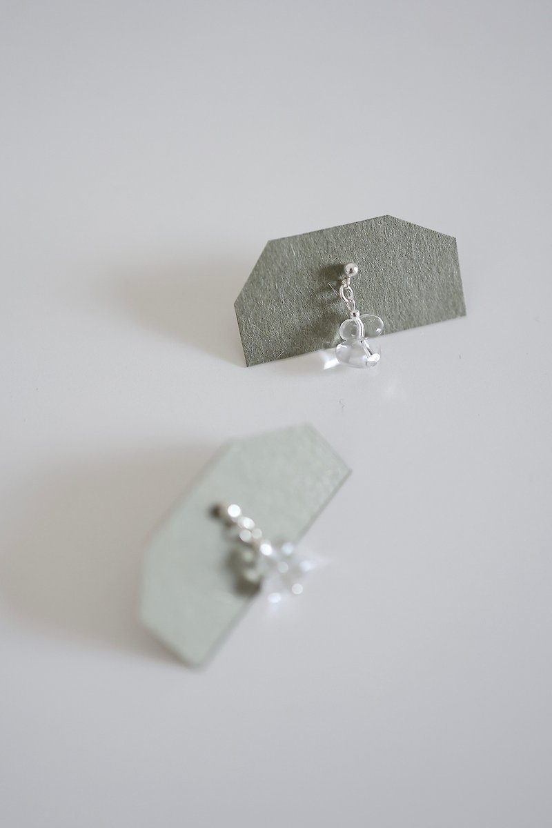 漱石白水晶纯银耳环　可改耳夹 - 耳环/耳夹 - 水晶 透明