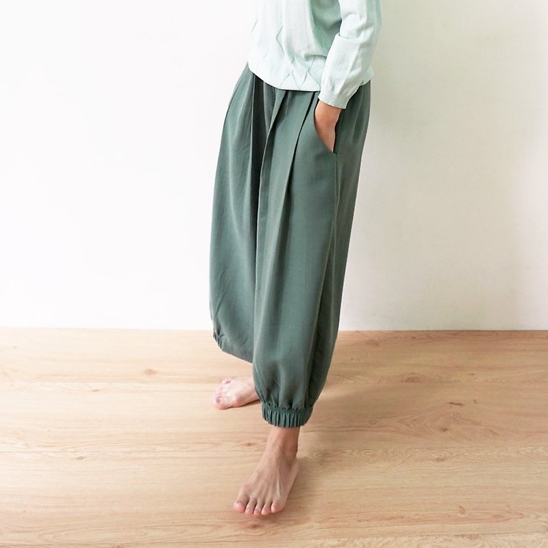 Harmony纱织打褶裤-绿 - 女装长裤 - 棉．麻 绿色