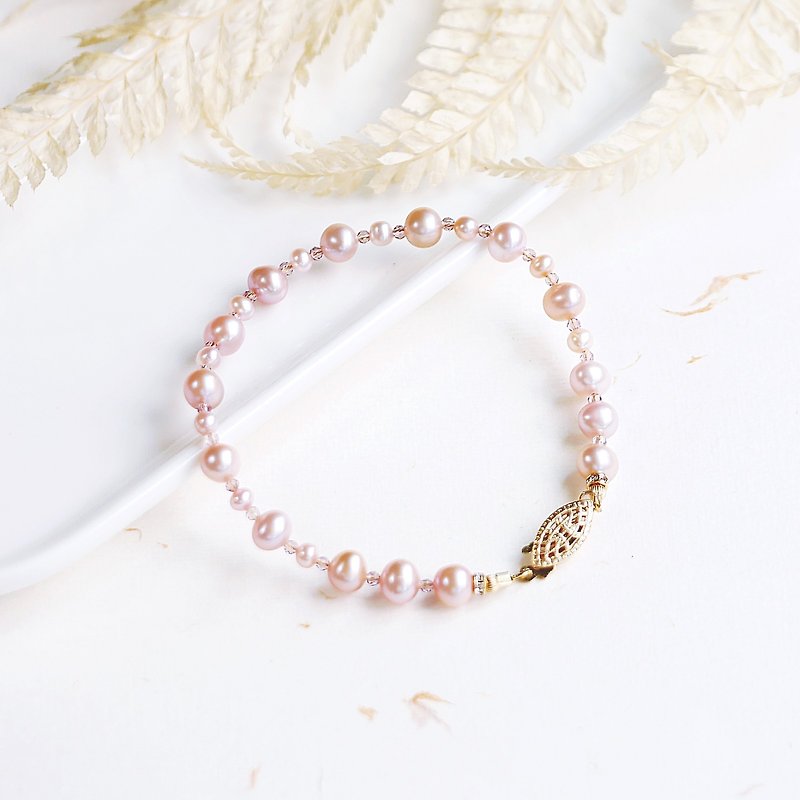 浪漫粉紫珍珠古典手链水晶 - 手链/手环 - 珍珠 粉红色