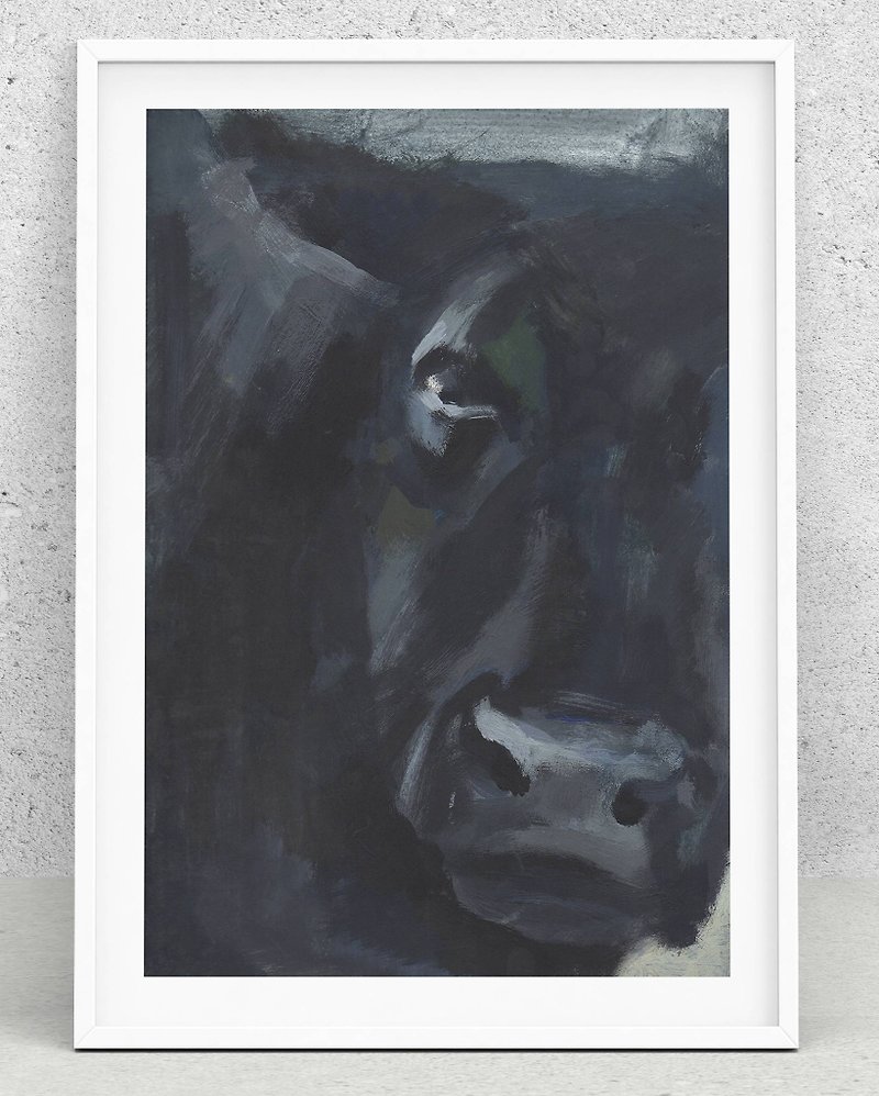 黑牛绘画 原创油画 33x25cm 动物艺术 公牛绘画 - 插画/绘画/写字 - 纸 黑色