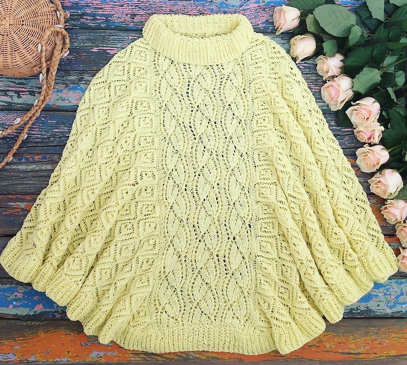 Handmade knitted sweater summer sweater openwork poncho light sweater cotton - 女装针织衫/毛衣 - 棉．麻 