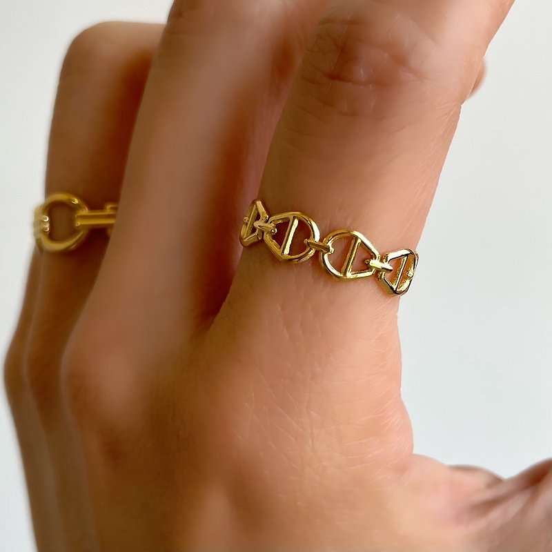 ミニマリスト シンプル ヴィンテージ風 デザイン リング 指輪 サイズフリー / 金属アレルギー対応　プレゼント　ギフト - 戒指 - 不锈钢 金色