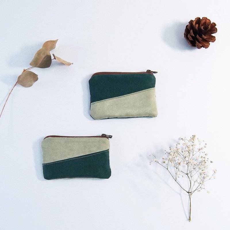 手工车缝麂皮零钱包-森林绿叶 - 零钱包 - 棉．麻 绿色