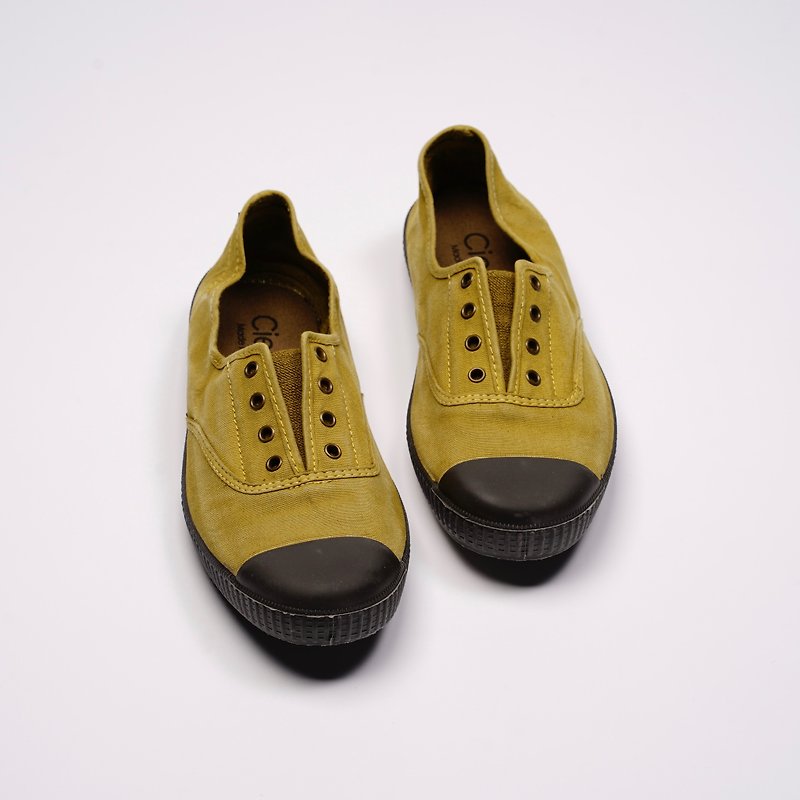 西班牙帆布鞋 CIENTA U70777 80 蜜蜡黄 黑底 洗旧布料 大人 - 女款休闲鞋 - 棉．麻 黄色