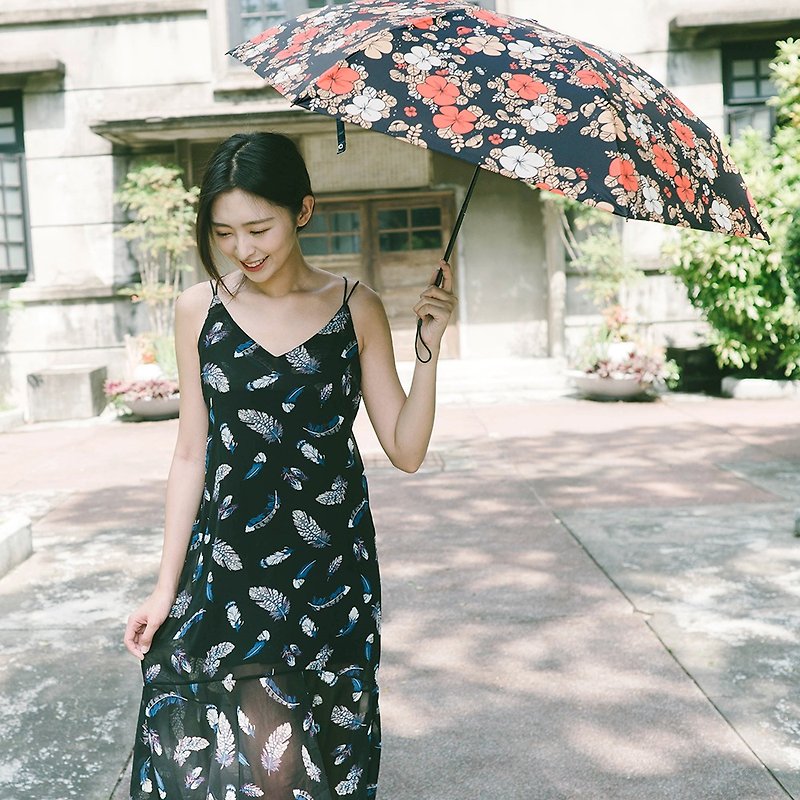 【Carry Umbrella】碳纤超轻抗UV折伞-花漾派对 - 雨伞/雨衣 - 防水材质 黑色