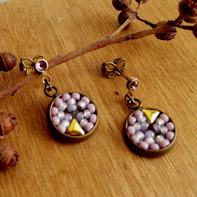 小花砖不对称耳环(夜紫) 可改夹式 - 耳环/耳夹 - 其他材质 紫色