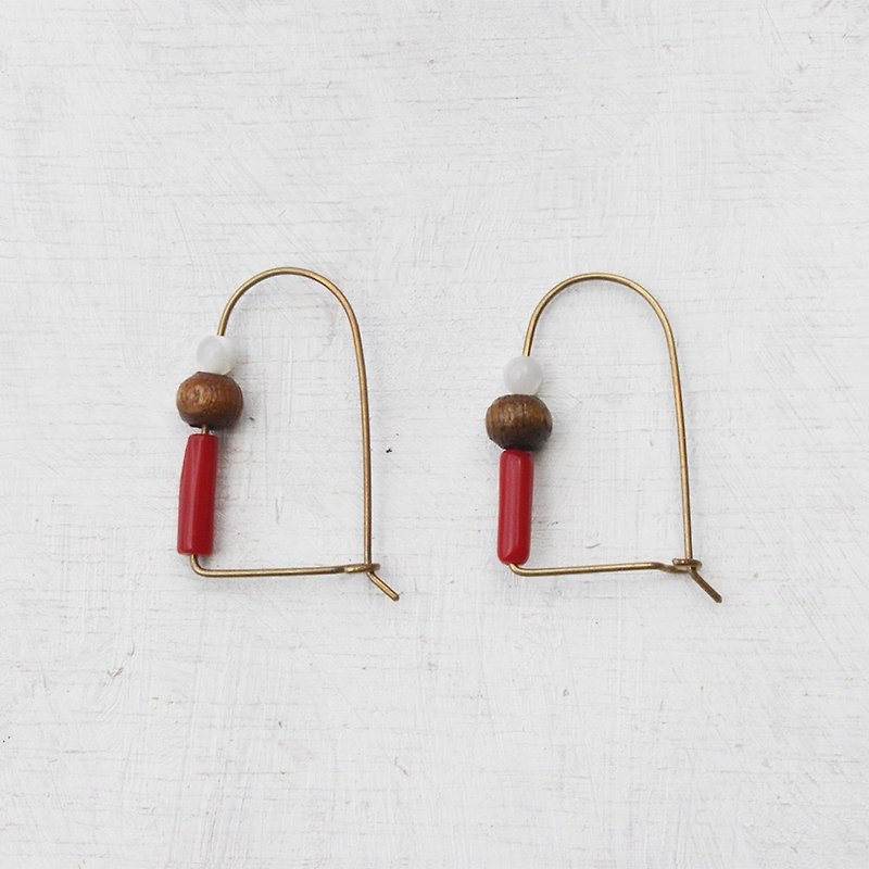 红烛三彩拱型铜丝耳环 - 耳环/耳夹 - 宝石 红色